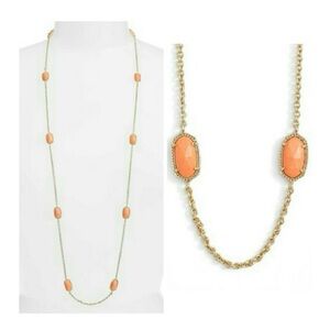 Vintage Kendra Scott Kelsie 14k Gold Plated Orange Coral Long Chain Necklace